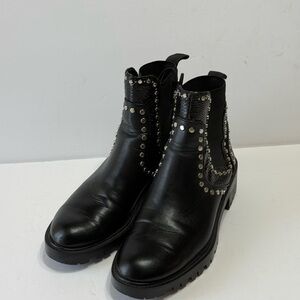Zara Black Ankle Boots with Silver Studs Chunky lug Sole Sz 37 US Sz 6.5